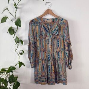 See by Chloe geometric pattern long sleeve silk mini dress